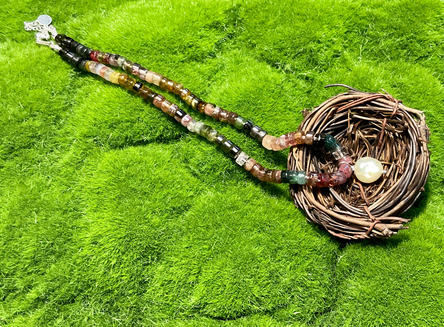 Tourmaline Hand-knotted Necklace with Pearl