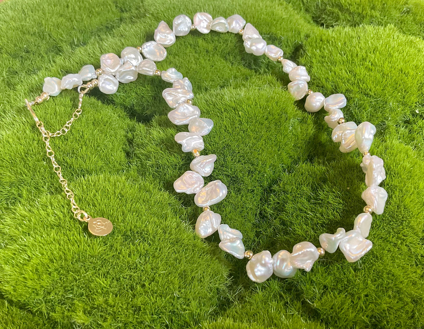 Keshi Pearl Necklace with Gold-filled Beads