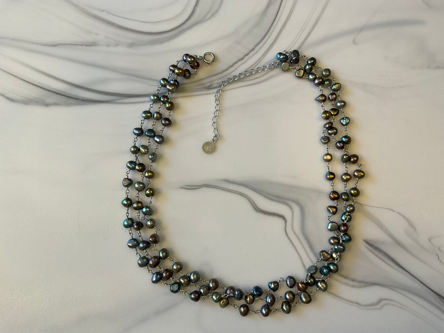 Peacock Pearl Chain Necklace Layered