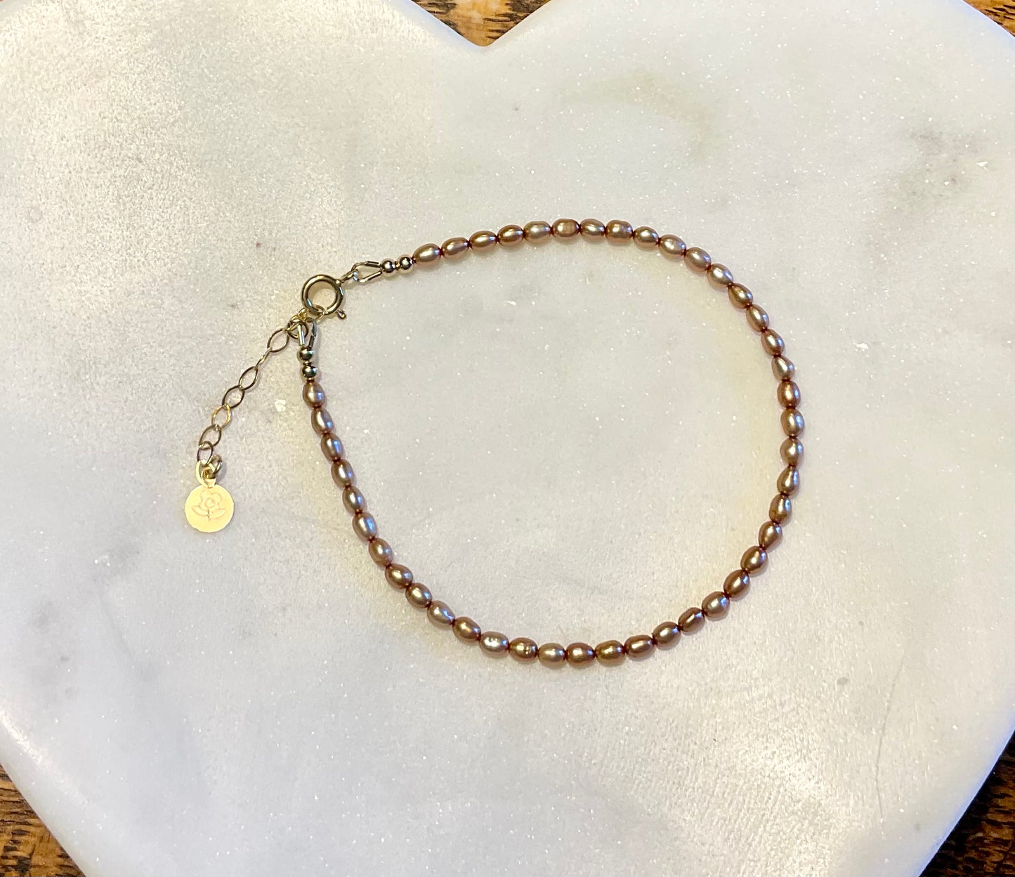 Tiny Champagne Rice Pearl Anklet