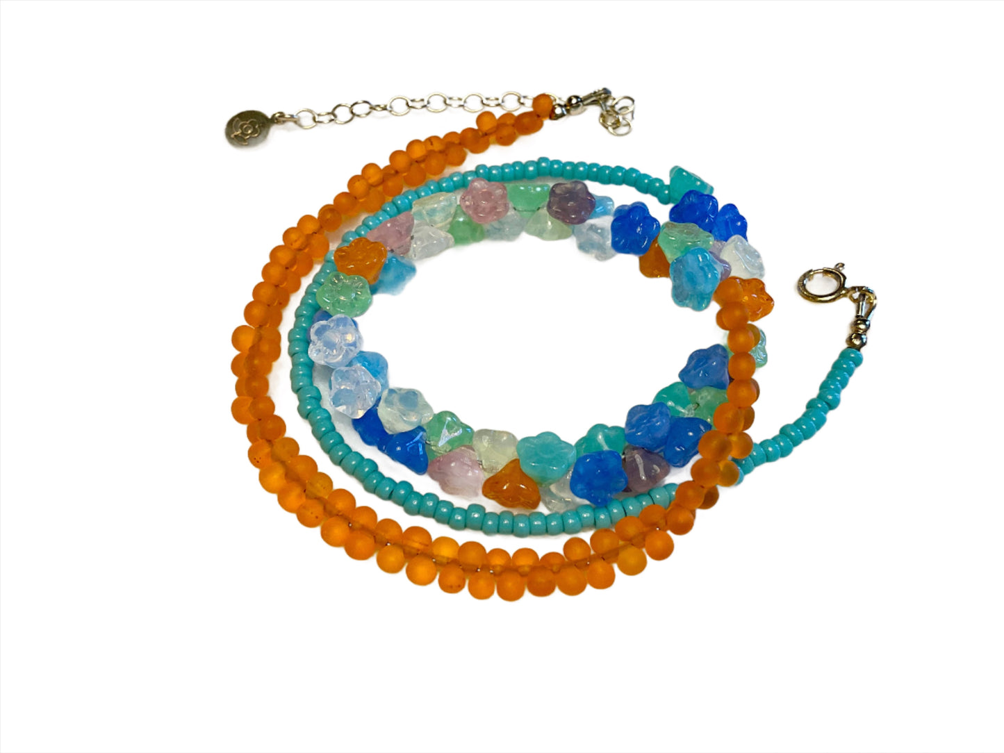 Flower Power Blue/Green/Orange Necklace or Wrap Bracelet