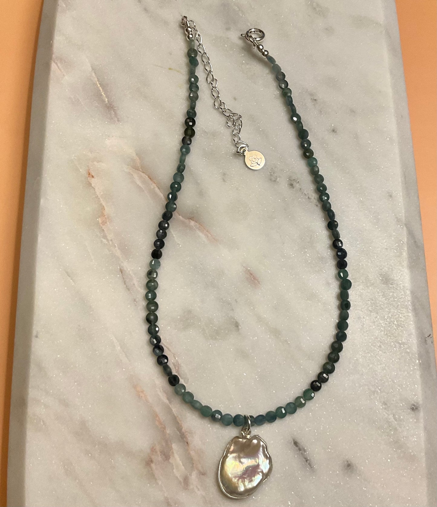 Indicolite Tourmaline Faceted Necklace with Pearl Pendant