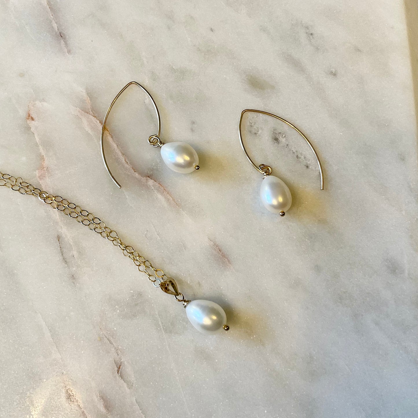 Pearl Drop Necklace and Matching Earrings Set