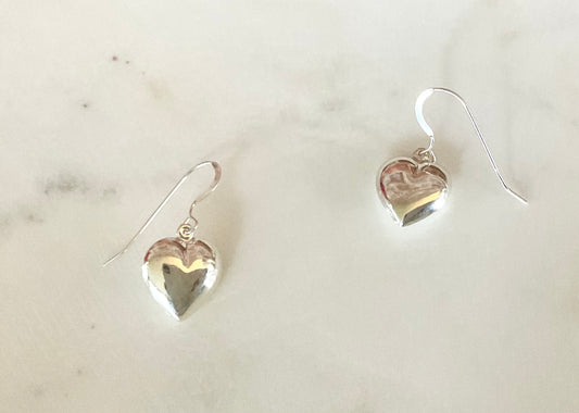 Adorable Sterling Silver Puffy Heart Earrings