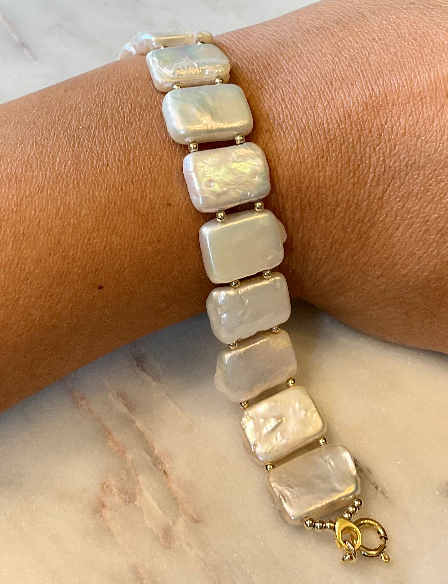 Pearl Bracelet with Gold-filled Beads