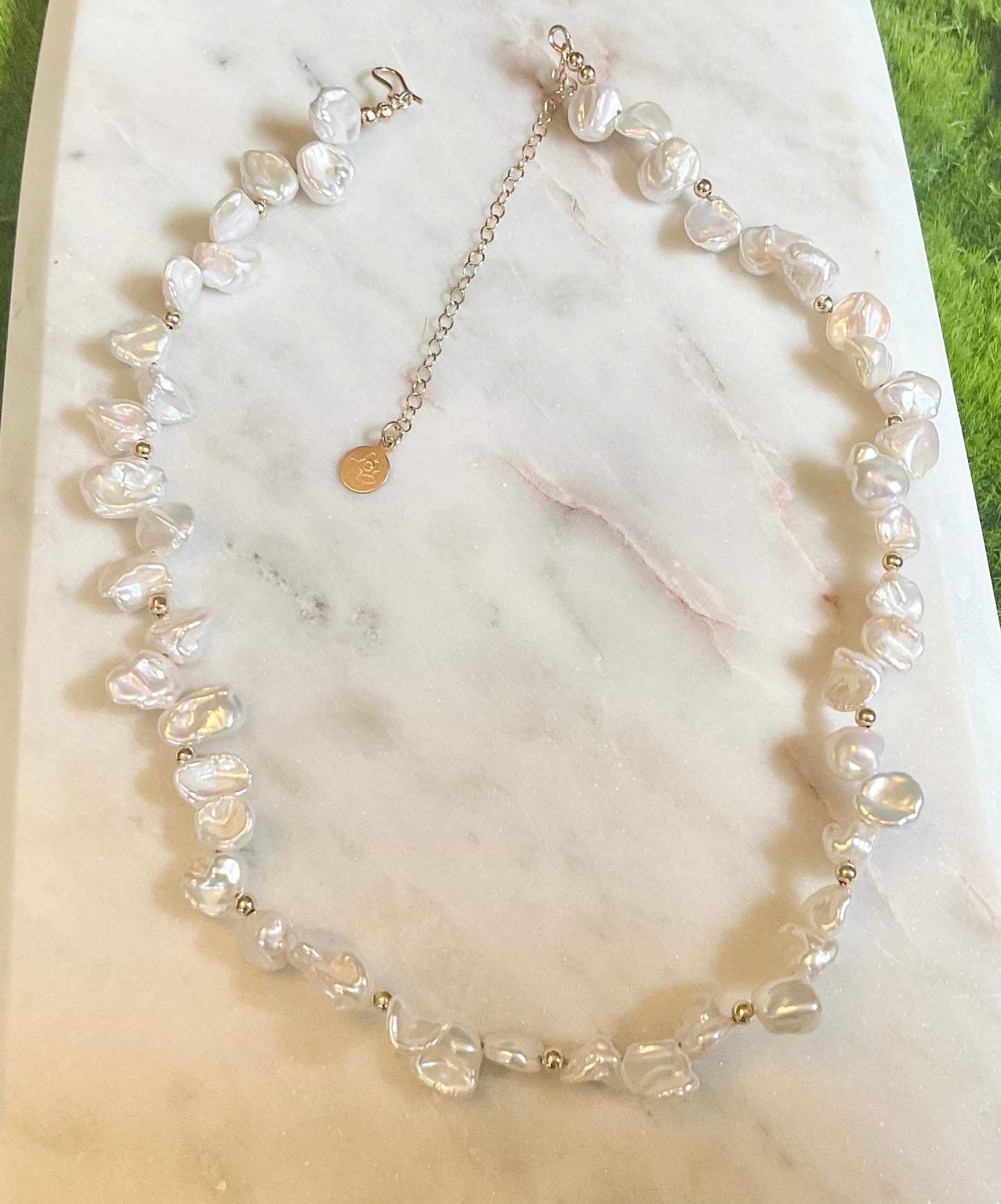 Keshi Pearl Necklace with Gold-filled Beads