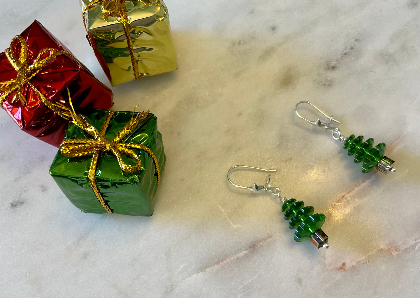 Crystal Christmas Tree Earrings Silver-Plated