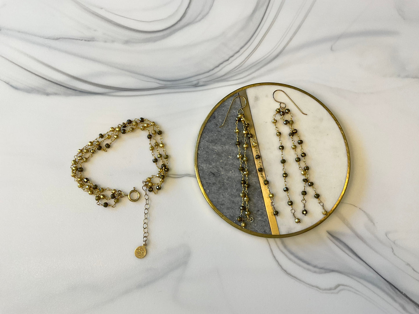 Pyrite Chain Earrings and Bracelet Set
