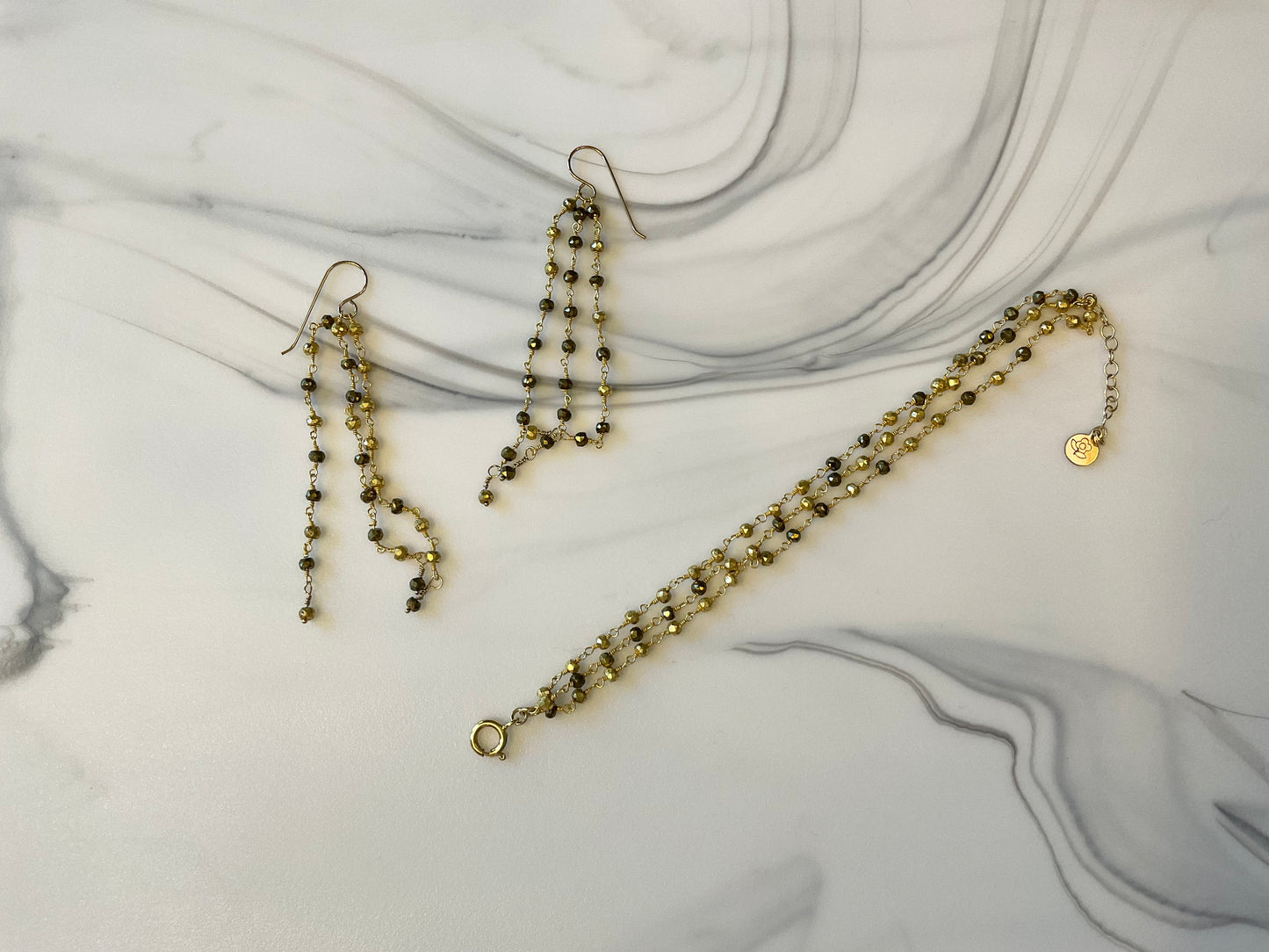 Pyrite Chain Earrings and Bracelet Set