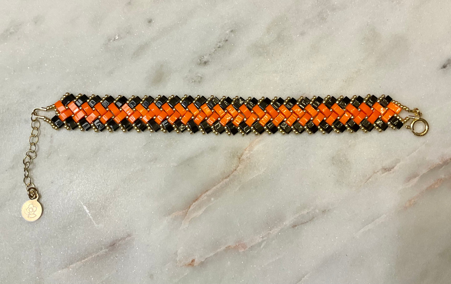 Halloween Black and Orange Hand-beaded Tila Bracelet