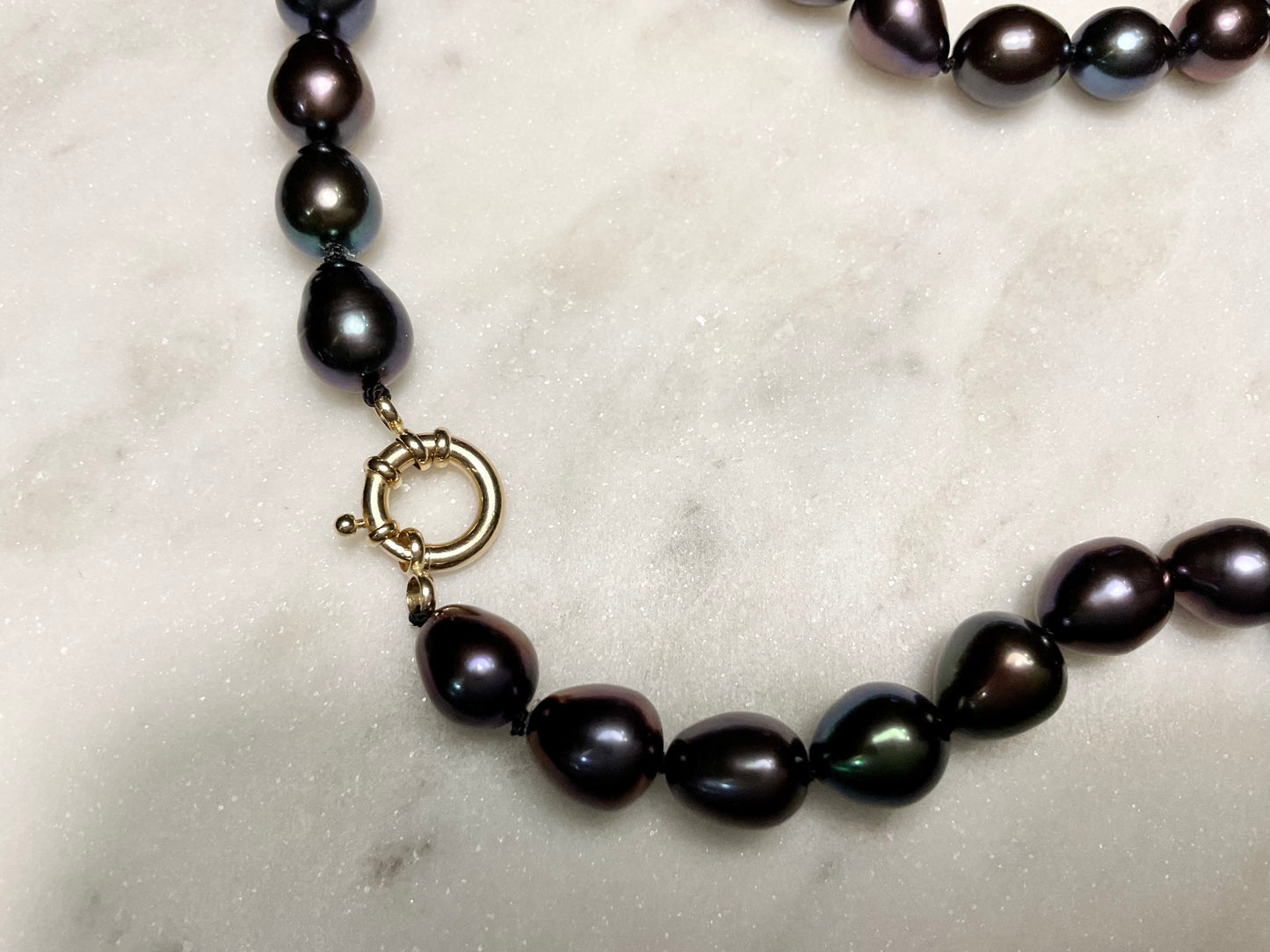 Hand-knotted Peacock Pearl Necklace with Solid Gold Clasp