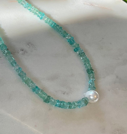 Blue Apatite Necklace with Pearl