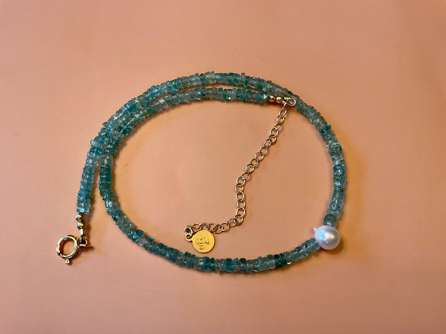 Blue Apatite Necklace with Pearl