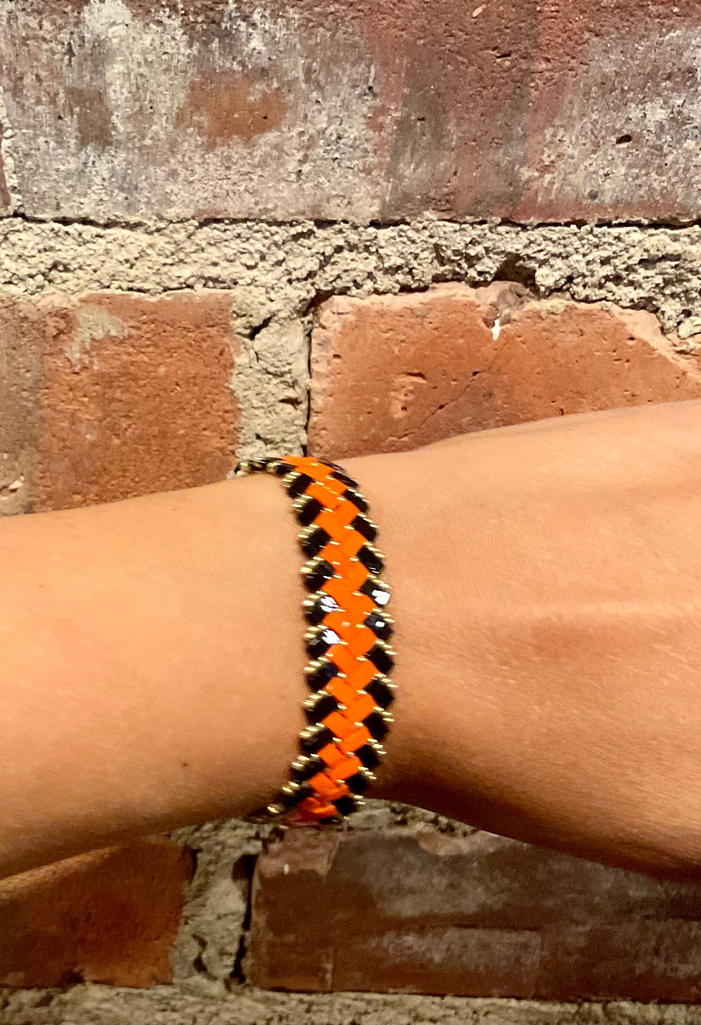 Halloween Black and Orange Hand-beaded Tila Bracelet