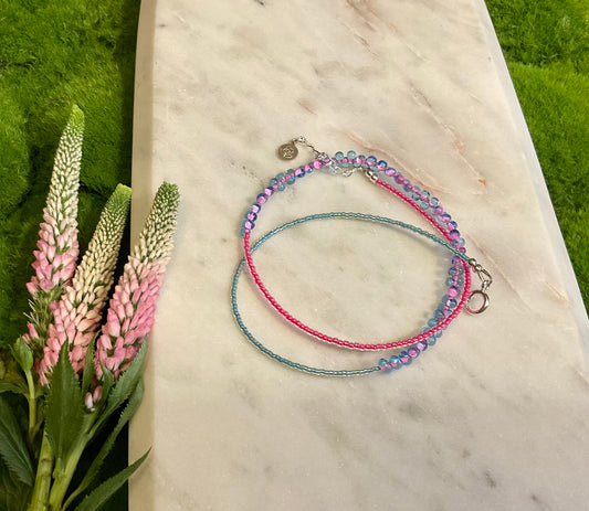 80s Inspired Pink and Blue Wrap Bracelet