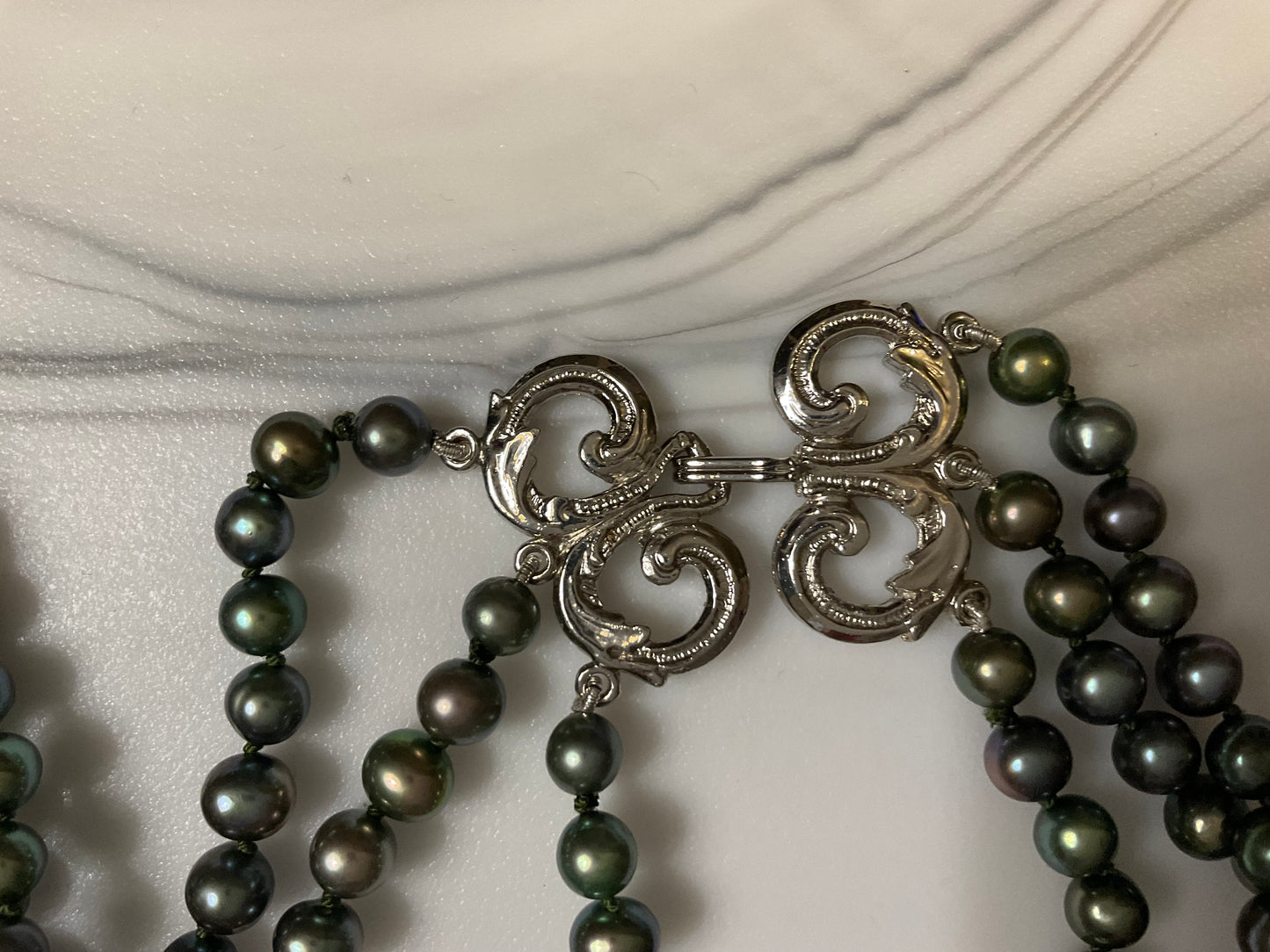 Triple Strand Green Pearl Necklace