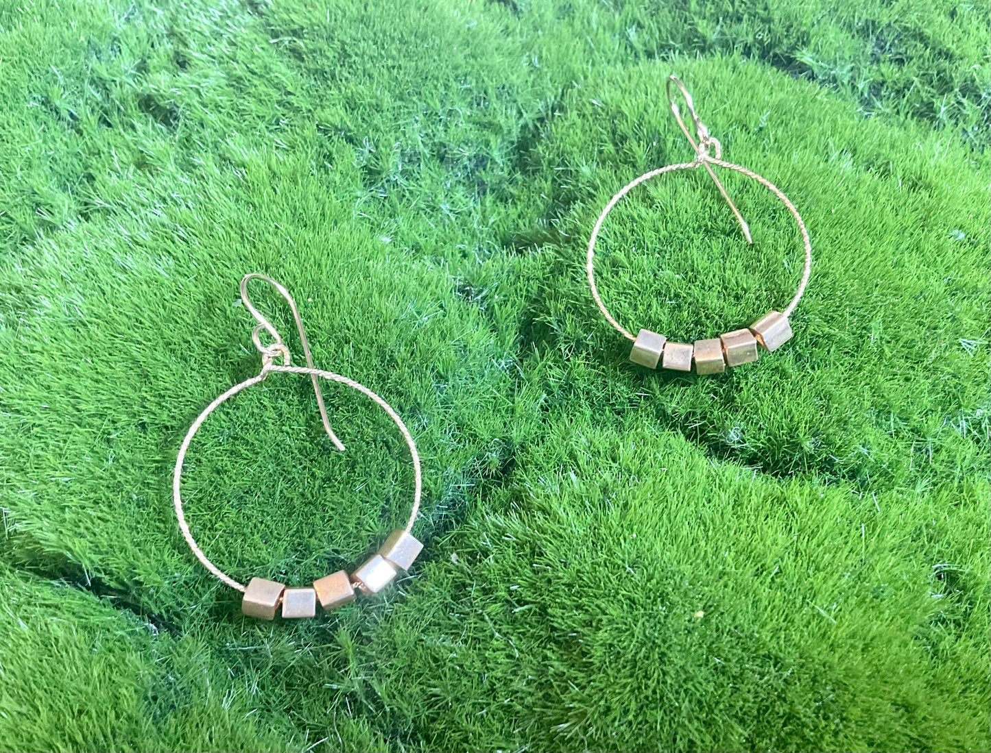 Gold Hoop Earrings with Square Seed Beads