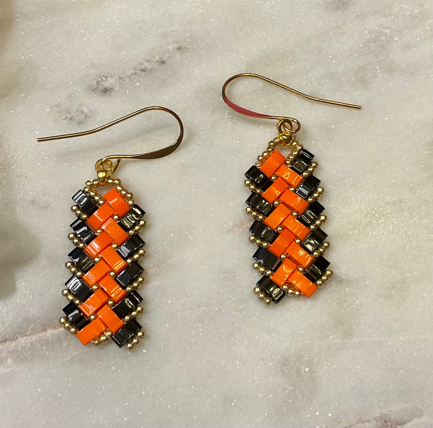 Back Again - Halloween Black and Orange Tila Earrings