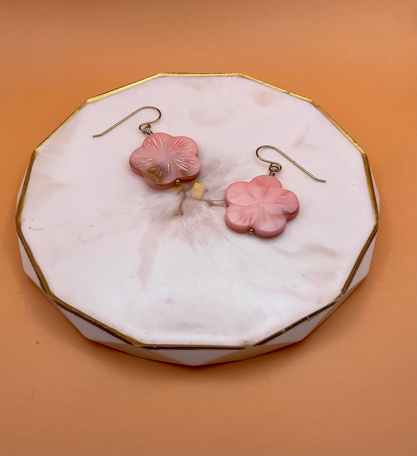Pink Mother of Pearl Flower Earrings