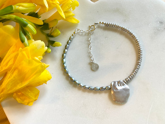 Half and Half Silver Pearl Anklet