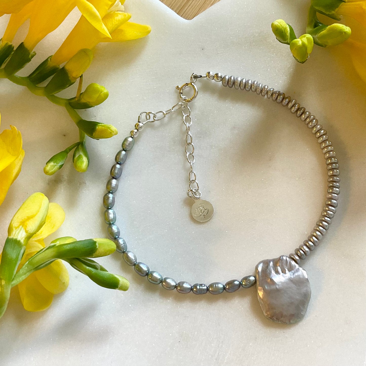 Half and Half Silver Pearl Anklet