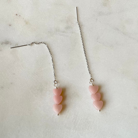 Pink Opal Heart - Sterling Silver Ear Threader