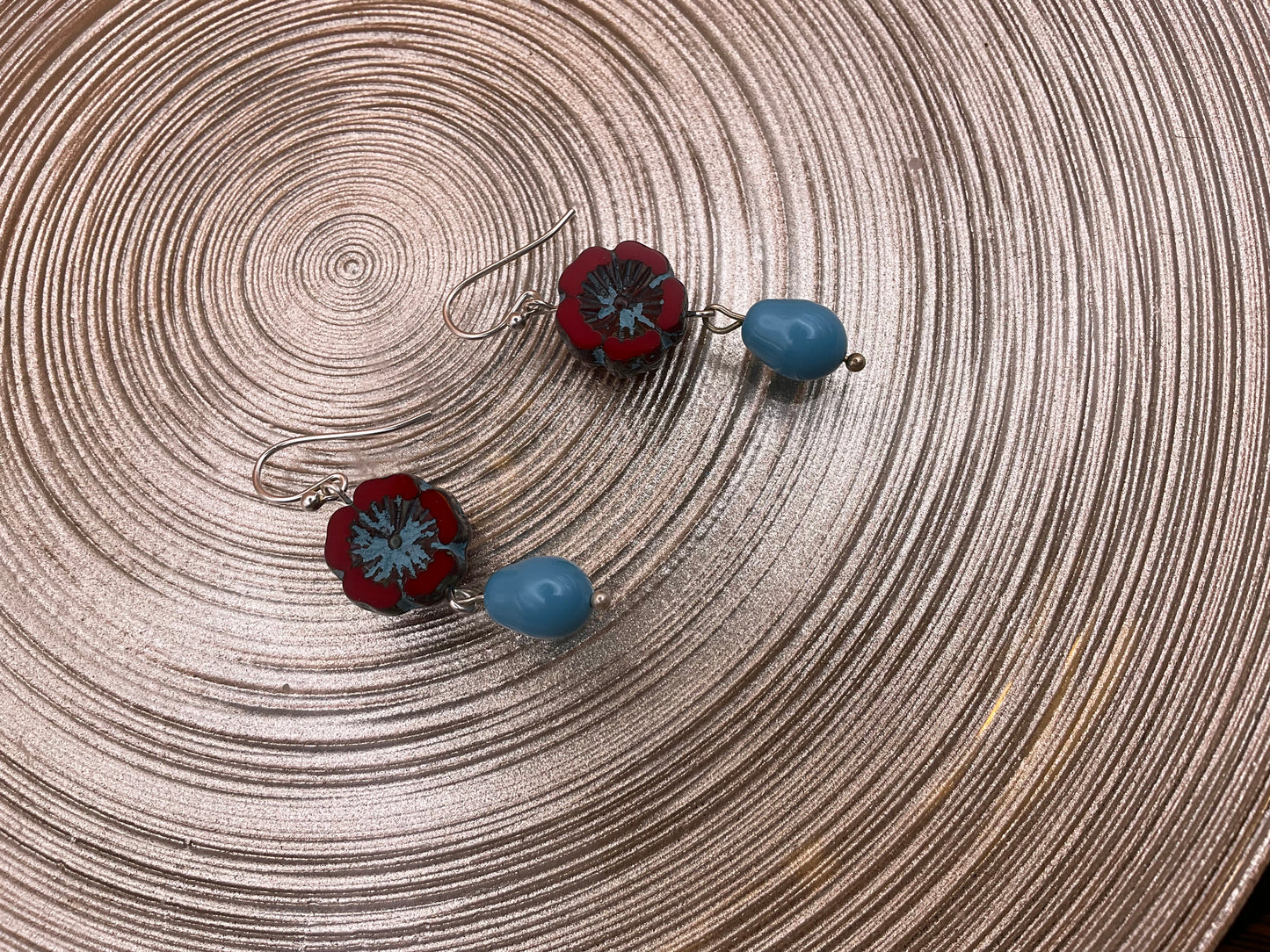 Hibiscus Flower Bead with Blue Crystal Pearl