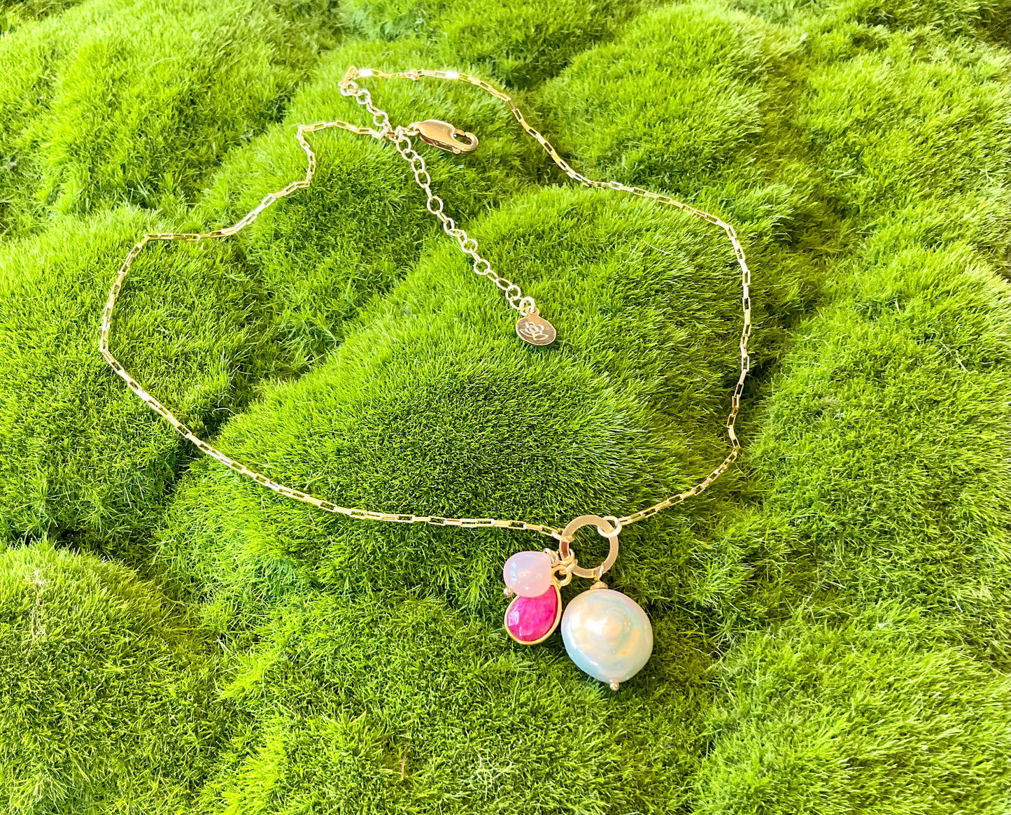 Pink Trio - Gemstone and Pearl Gold-filled Necklace