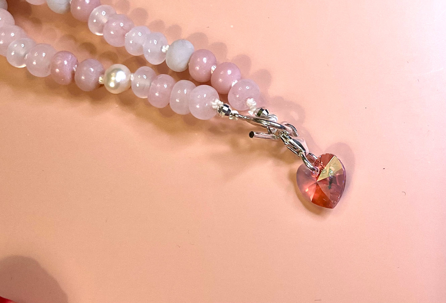 Hand-knotted Gemstone and Pearl Necklace with Heart Charm