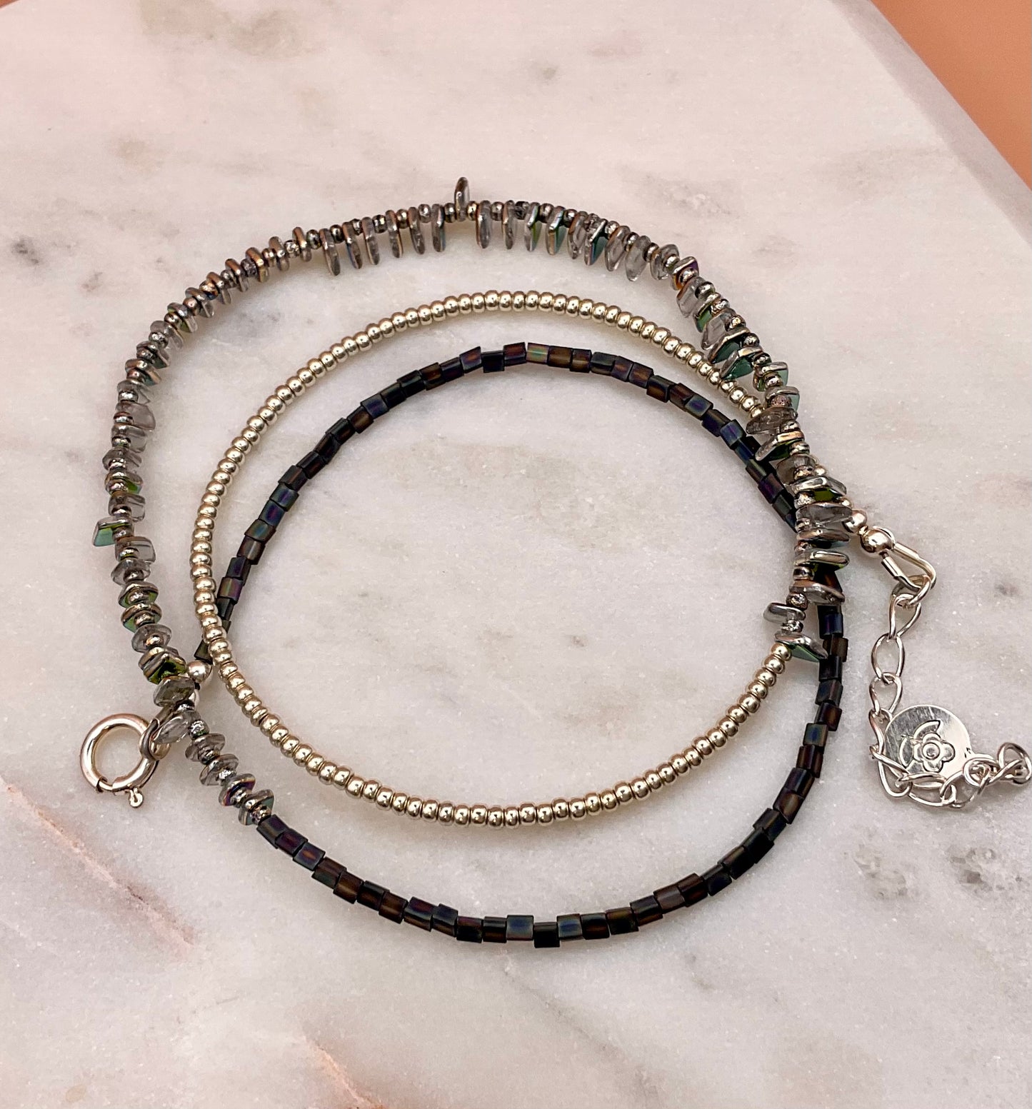 Silver/Blue/Green Wrap Bracelet